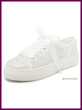 Lace Platform Wedding Sneakers Rhinestone Bridal Tennis Shoes